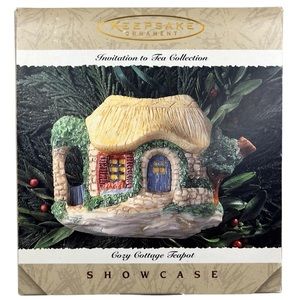Vintage Hallmark Ornament Invitation Tea Collection Cozy Cottage Teapot 1995